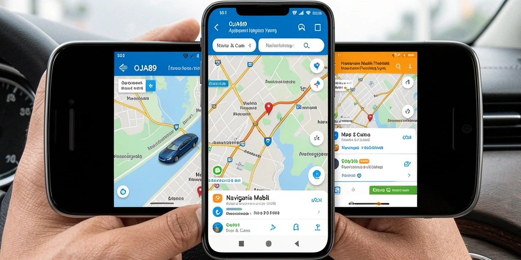 Antarmuka OJA89 yang menampilkan fitur navigasi mobil yang mudah digunakan.