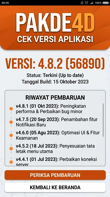 Tampilan riwayat versi pakde4d